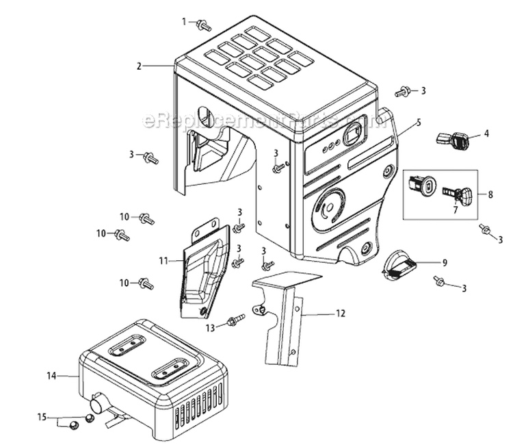 Muffler and Controls Diagram and Parts List for 31AH65LG701 2010 Yard Man Snow Blower